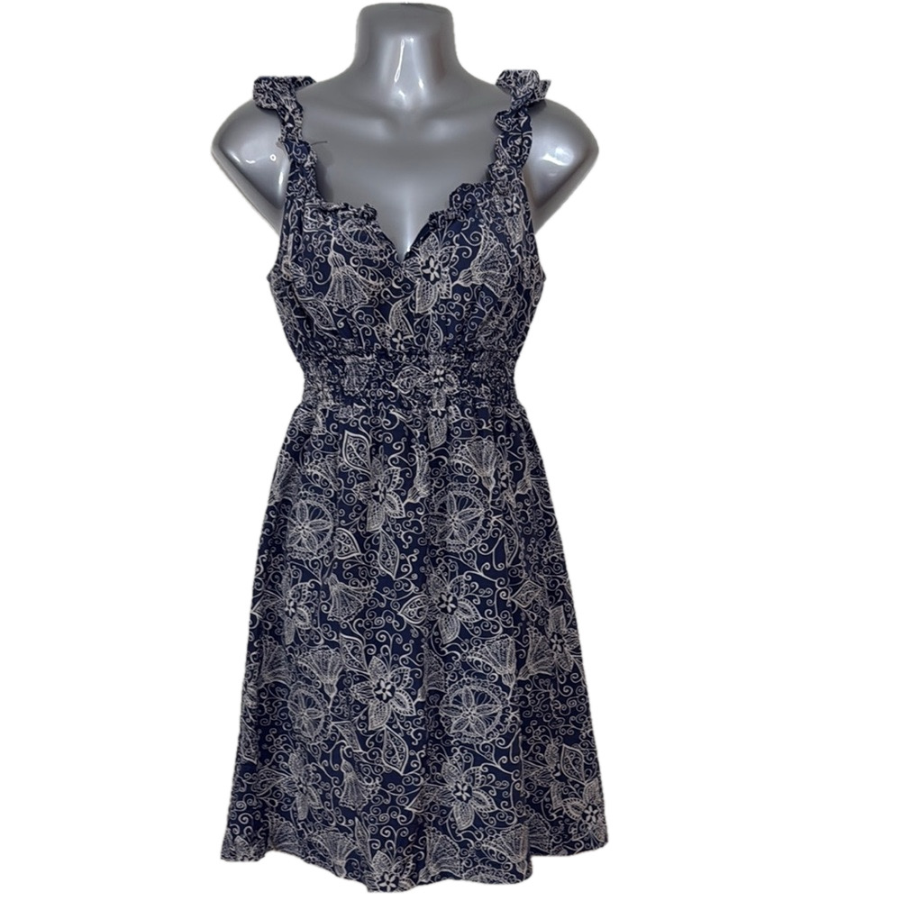 Banana Republic Factory Blue Ruffled Silk and cotton Smocked Sundress SKU0183